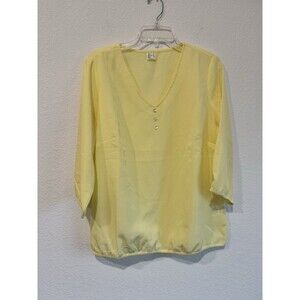 Unbranded Women's Light Yellow Chiffon Henley Blouse 3/4 Sleeve V Neck Size 10